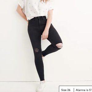MADEWELL Mid-Rise Skinny Jean Destroyed Raw Hem‎ in Black